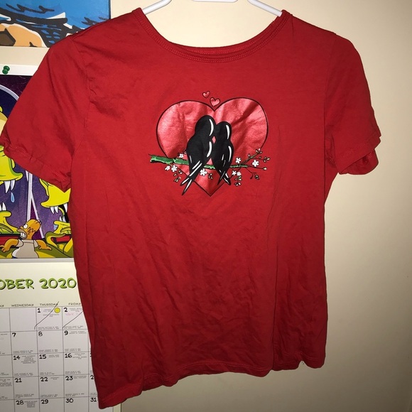 🩵3/$20🩵 LOVE BIRD RED SHINY HEART VALENTINES DAY TEE SHIRT - Picture 4 of 4